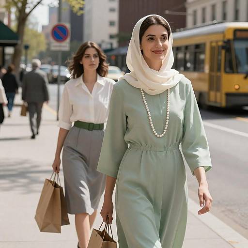Charming City Street Scene with Two Women
