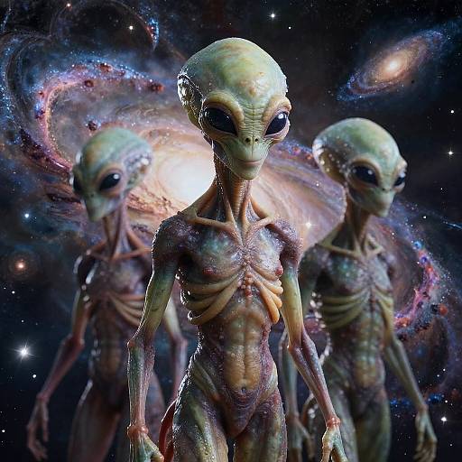 Three-Breasted Alien in Cosmic Nebula