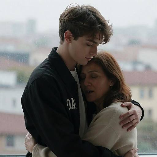 Intimate Embrace Behind Rainy Window