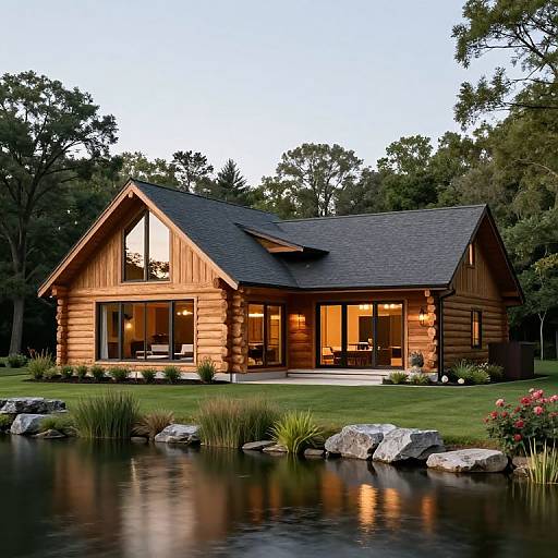 Modern Hybrid Log Lake Home View