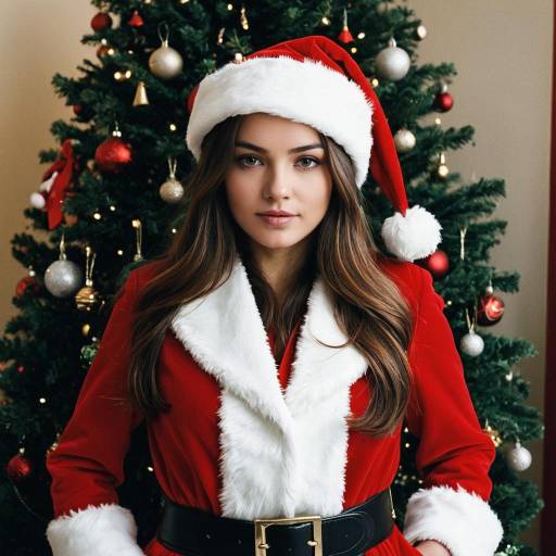 Woman in Deluxe Santa Suit by Christmas Tree
