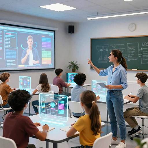 Futuristic AI-Powered Classroom Scene