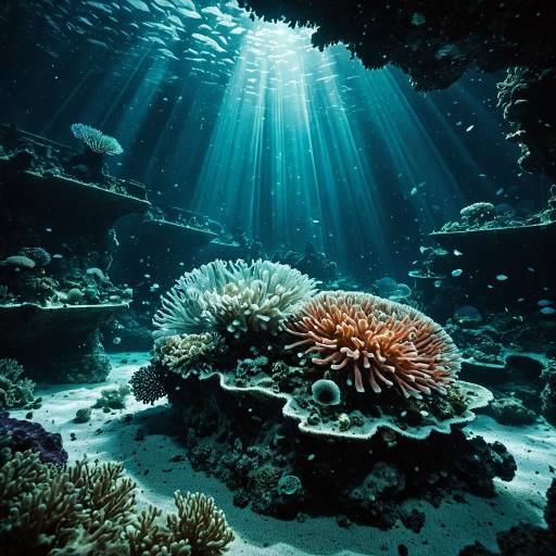 Sunken Starship Coral Reef with Ethereal Light Beams