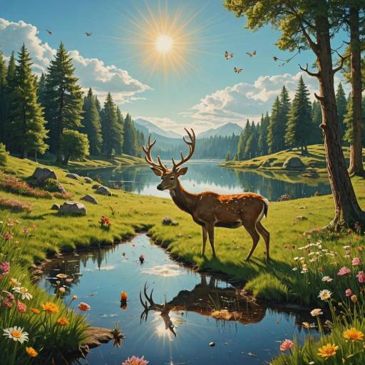 Surreal Outdoor Deer in Nature Scene