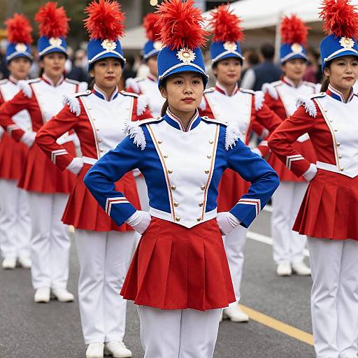 Majorette in Blue and Red Uniform at Parade
