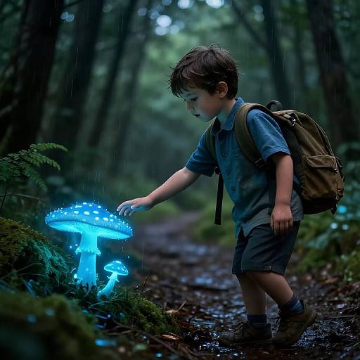 Curious Boy Exploring Neon Forest