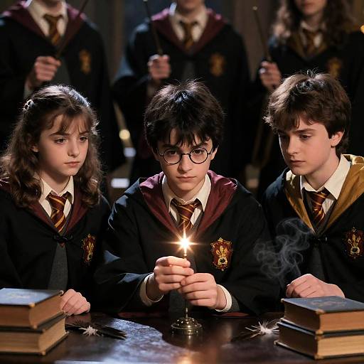 Young Wizards in Dimly Lit Room