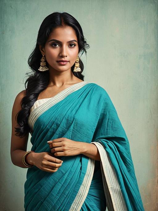 Woman in Teal Malmal Cotton Saree