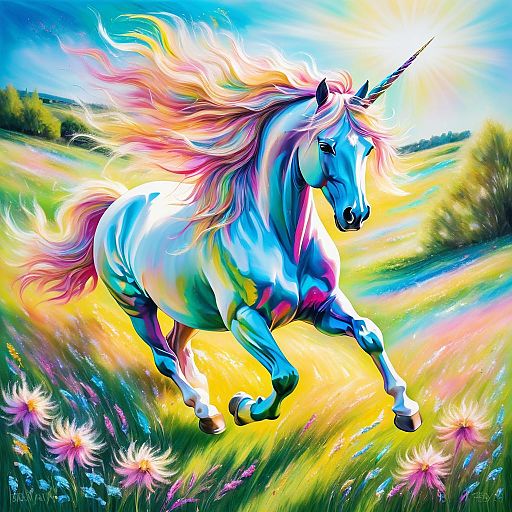 Majestic Unicorn in a Blossoming Meadow Majestic Unicorn in a Blossoming Meadow