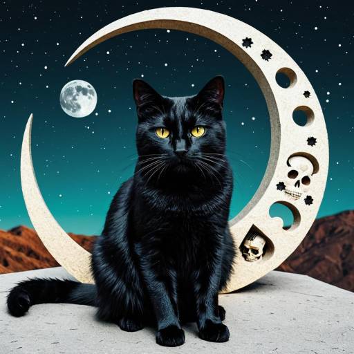 Black Cat with Dia de los Muertos Crescent Moon