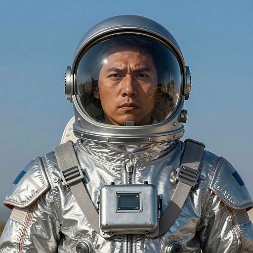 Serious Man in Silver Spacesuit