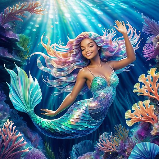 Graceful Mermaid in a Coral Reef Graceful Mermaid in a Coral Reef