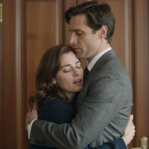 Couple Embracing Near Wooden Door