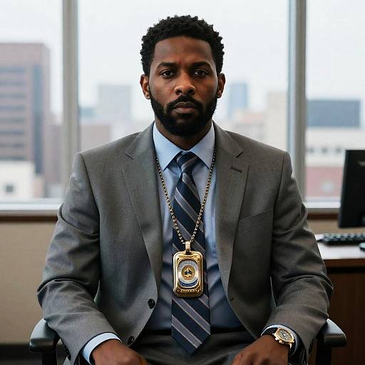 Serious Black Male Detective in Office
