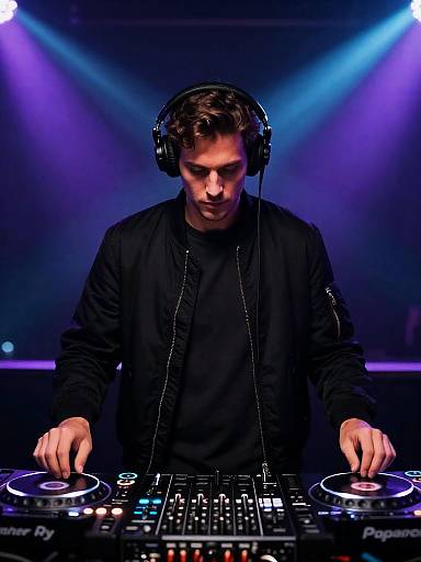 Olive-Skinned DJ in Neon Club