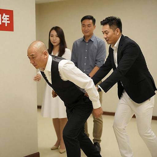 Warmly Lit Push: Four-Person Scene