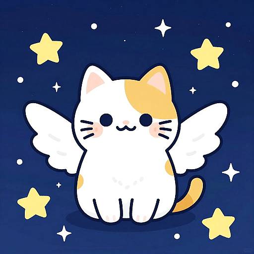 Cute Winged Cat Under Starry Sky