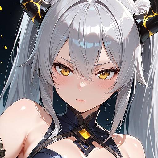 Elegant Girl with Twintails and Horns