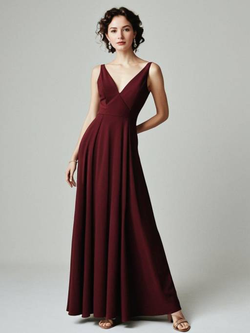 Elegant Woman in Burgundy Floor-Length Gown