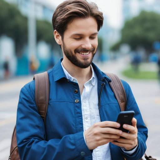Smiling Man Using Smartphone Outdoors
