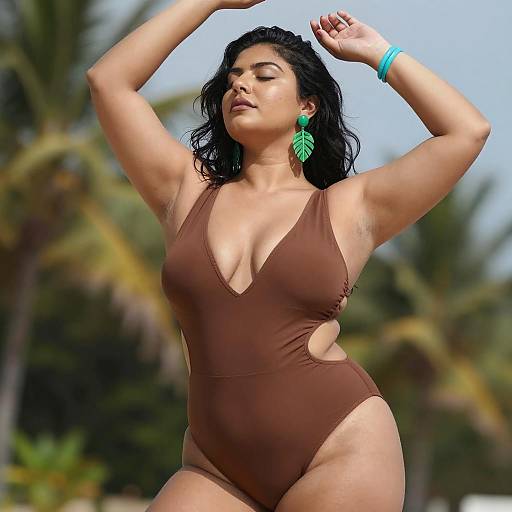 Tropical Beauty in One-Piece Swimsuit