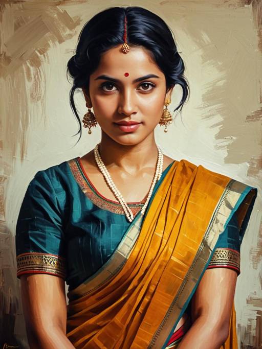 Indian Woman in Traditional Saree Oil Painting