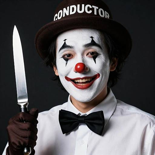 Eerie Clown with Knife in Shadows
