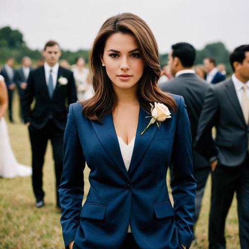 Woman Wedding Guest in Blue Suit with Rose