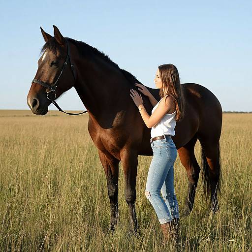 Woman and Horse in Spanish Grassland