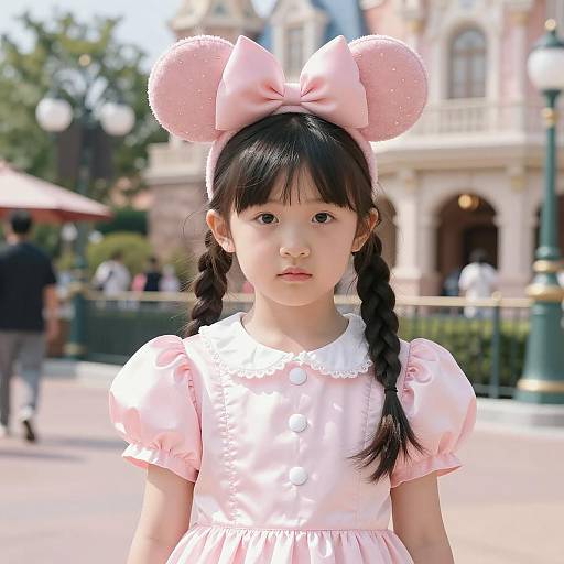 Charming Young Girl in Pink Disney Costumes