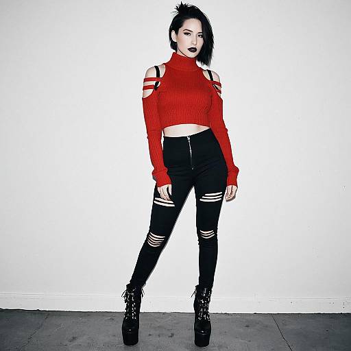 Edgy Woman in Red Cropped Sweater
