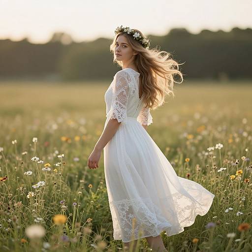 Ethereal Woman in Sunlit Meadow