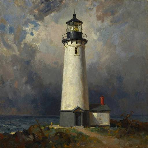 Stormy Lighthouse Oil Painting Detail