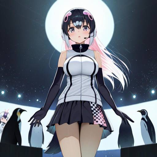 Illustration of African penguin (kemono friends), kemono friends in the style of Hidulume