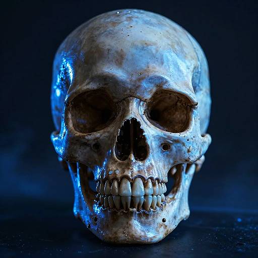Eerie Blue Neon Skull Portrait