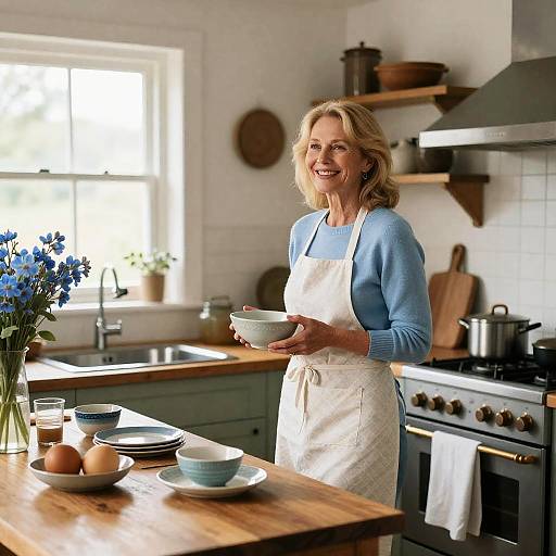 Cozy Kitchen Scene with Smiling Woman