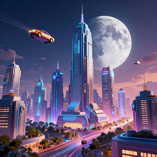 Futuristic Cityscape with Flying Cars