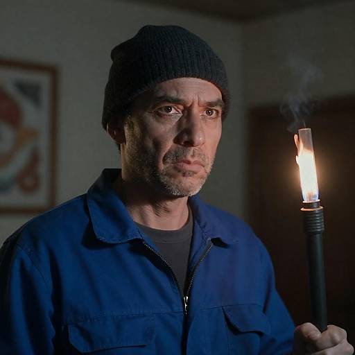 Rugged Man in Dimly Lit Room