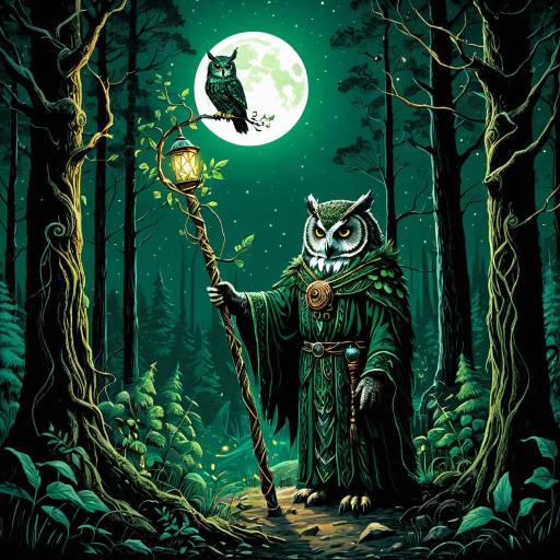 Enchanted Forest Druid Under Emerald Moonlight Enchanted Forest Druid Under Emerald Moonlight