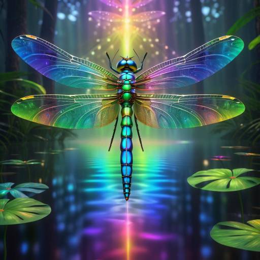 Enchanted Rainbow Dragonfly with Volumetric Lighting