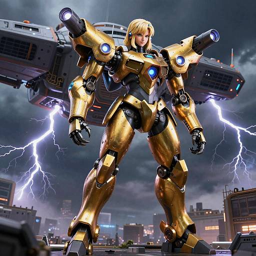 Mecha Android 18 in Stormy Mech Ship