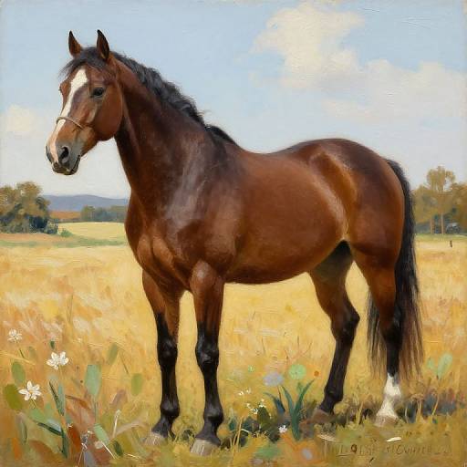 Majestic Brown Horse in Golden Field