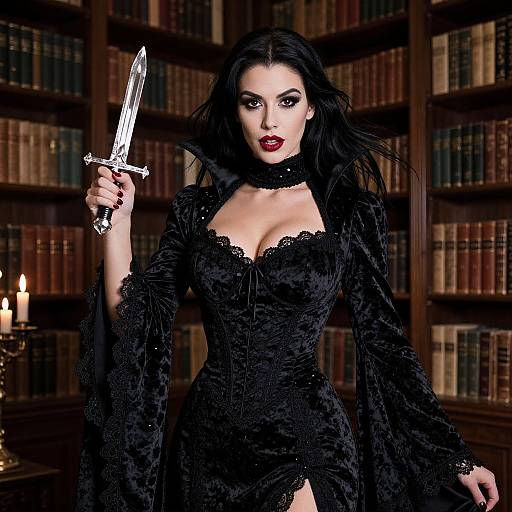 Vampire Queen in Gothic Library