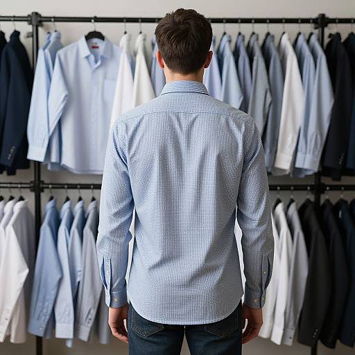 Man Displaying Collection Brand Shirts