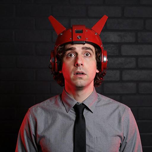 Surprised Man with Mechanical Headpiece