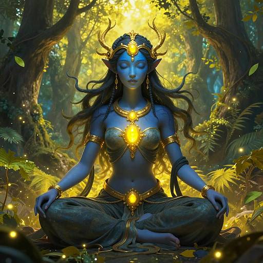 Mystical Blue-Skinned Lotus Woman