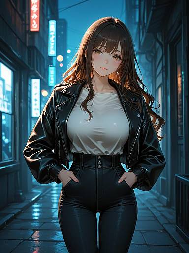 Edgy Fashion Woman in Leather Jacket