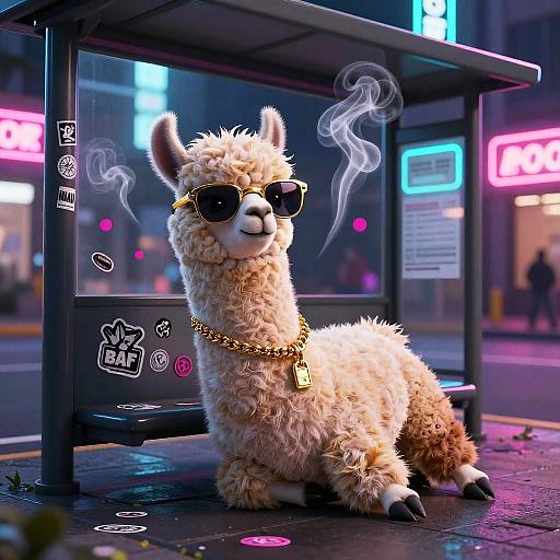 Retro Llama Neon Cityscape