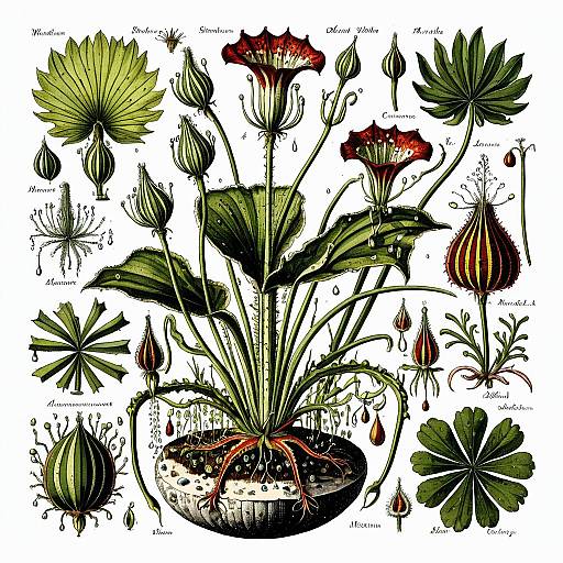 Vintage Botanical Diagram of Carnivorous Plant