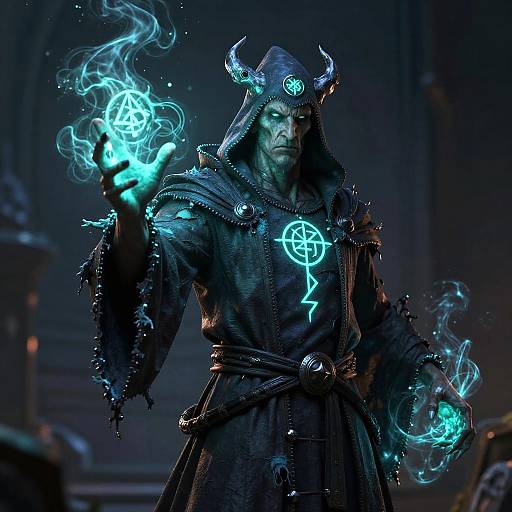 Electric Cyan Necromancer with Neon Runes